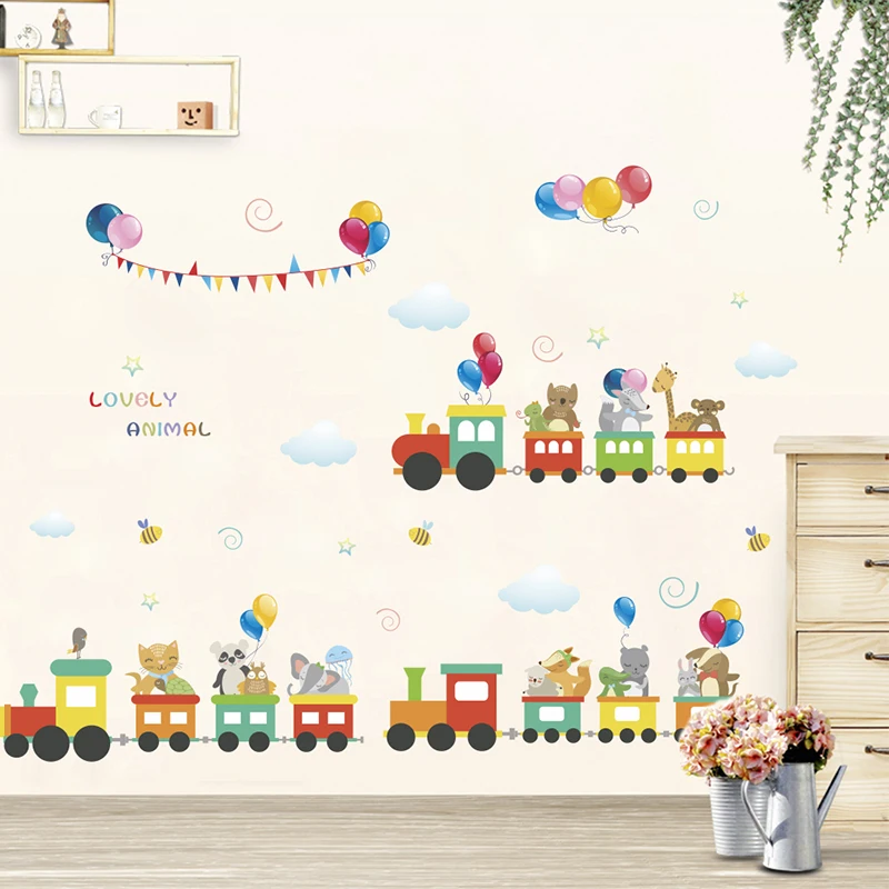 Lovely Animals Train Wall Stickers For Children Kids Rooms Decorations