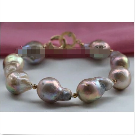 

Natural 21mm Multicolor Baroque Edison Reborn Keshi Pearl Bracelet 14KGP #f2425!e