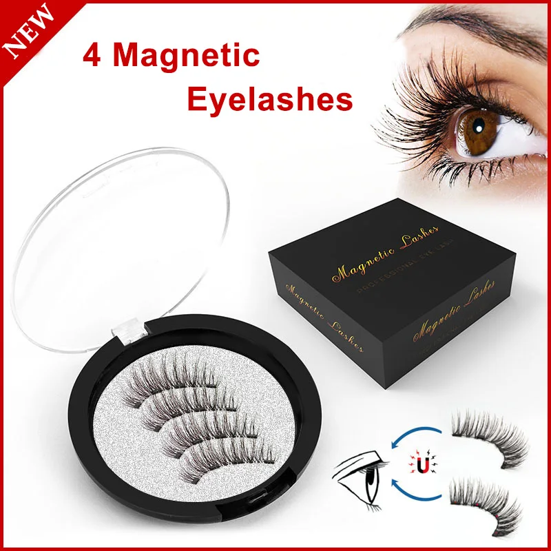 

Natural 4 Magnets Magnetic Eyelashes Lashes Extension Reusable Handmade No Glue Magnetic Fake Eyelashes With Eyelash Applicator