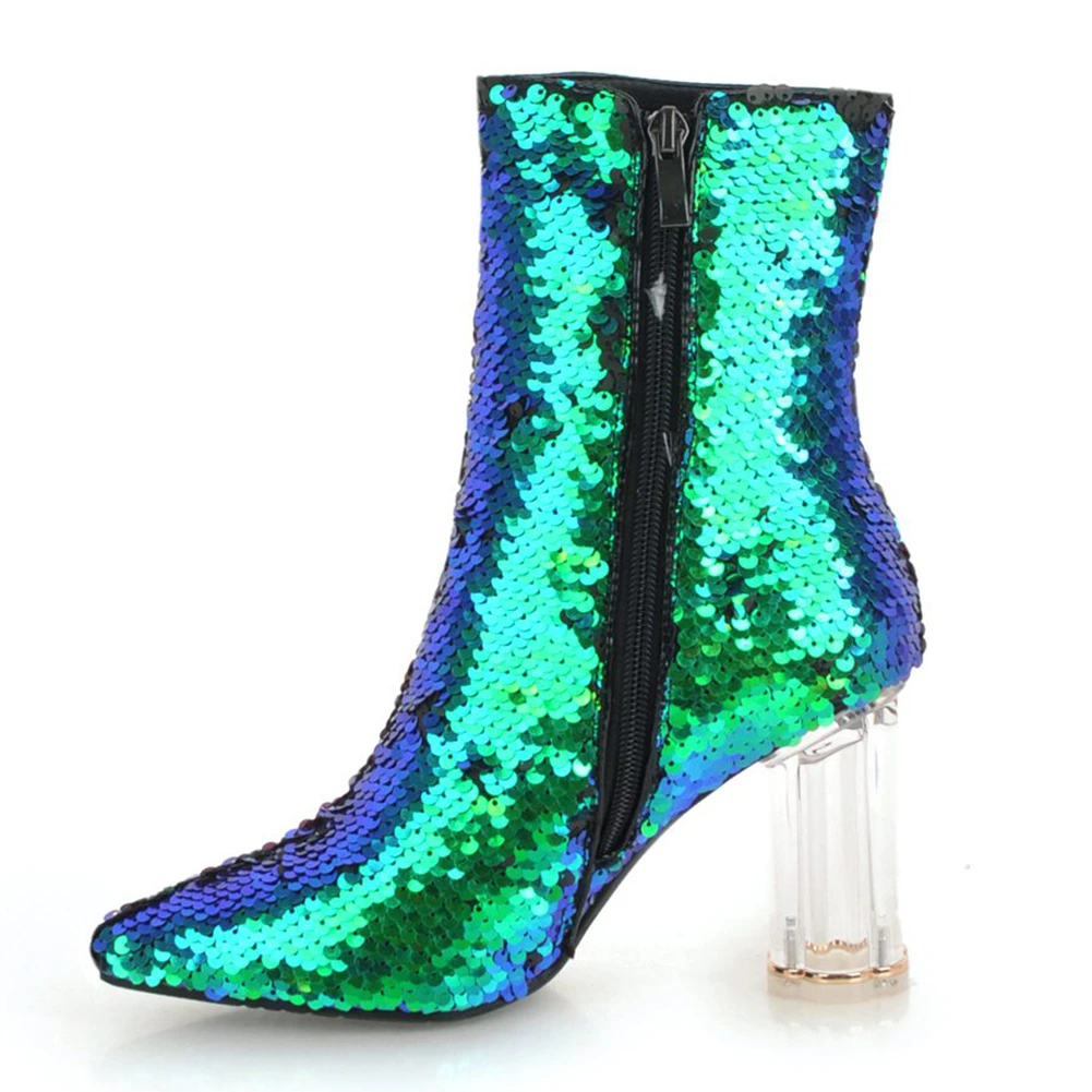 DoraTasia Fashion Sequined Cover Ankle Boots Female Autumn Winter Shoes Pointed Toe High Heels Boots Women Shoes