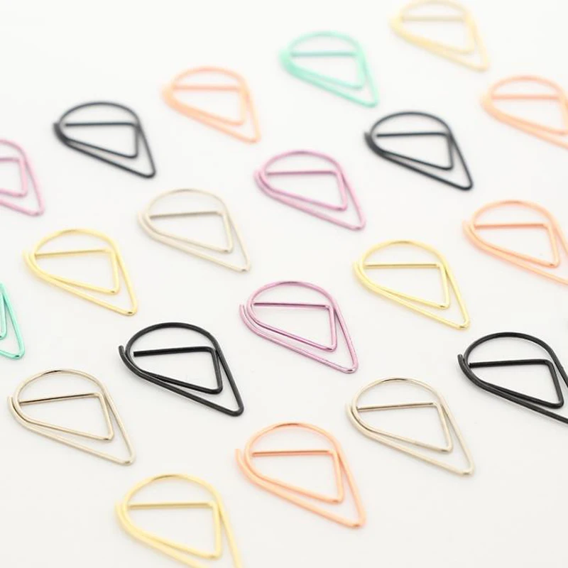 

20 Pcs/set Kawaii Mini Waterdrop Design Metal Bookmarks Planner Paper Clips for Book Marker Stationery School Papelaria Escolar