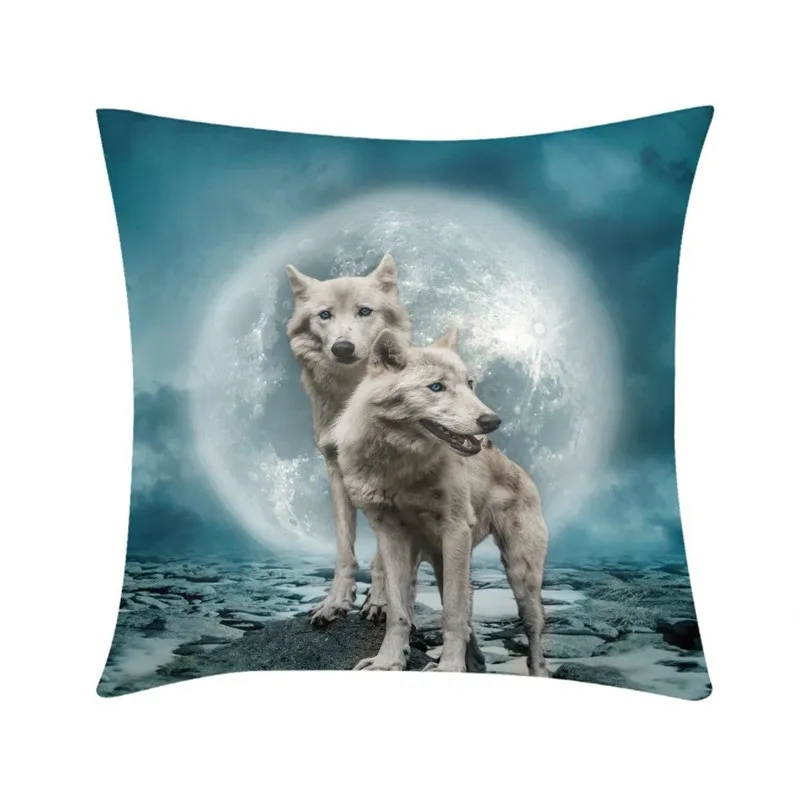 

50*50cm Pillow Case Fashion Cool Animal Wolf Cat Horse 3D Printing Pillow Covers Non Toxic Eco Friendly Hotel Pillow Case Covers