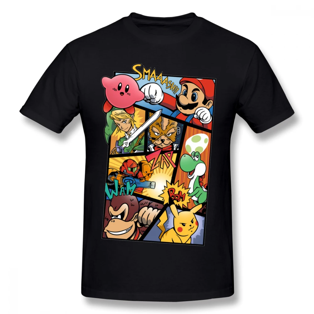 Мужская футболка с круглым вырезом и надписью «Good Dairanto Super Smash Mario Bros», футболка с надписью «Kirby Link», S-6XL, популярная Повседневная футболка большого размера - Цвет: Черный