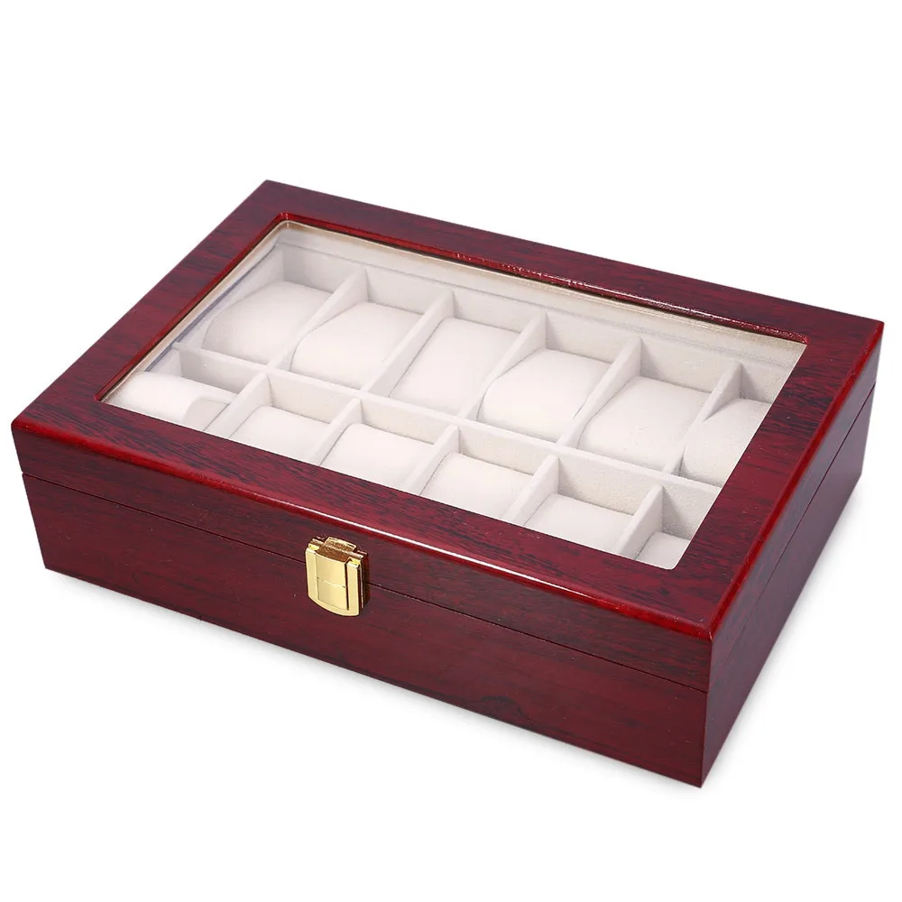 High Quality 12 Slots Elegant Wood Watch Display Case Watches Box Glass Top Jewelry Storage Organizer caixa para relogio 3