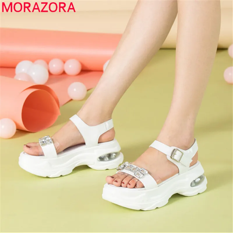 

MORAZORA 2019 hot sale flat platform sandals women genuine leather shoes crystal summer sandals fashion casual shoes woman