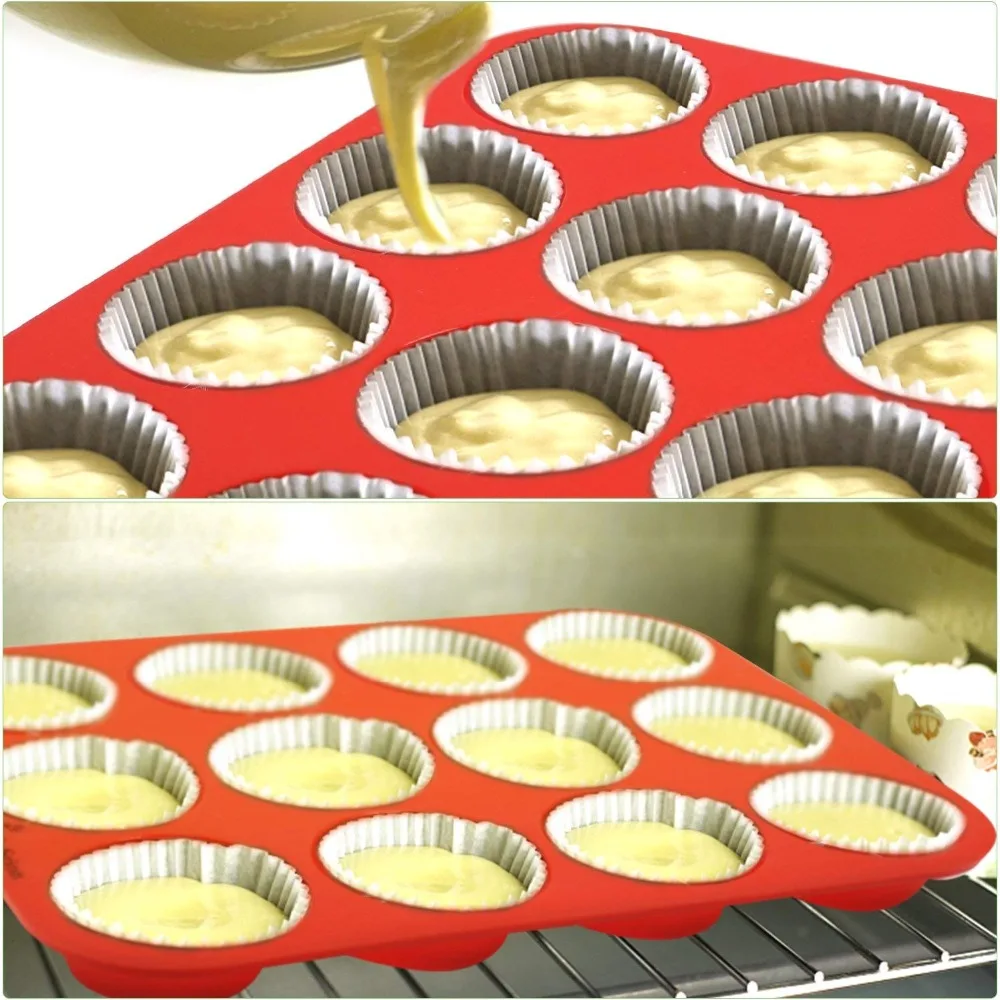 12 Cup Silikon Muffin Cupcake Backform Antihaft Spülmaschine Mikrowellengeeig KQ 
