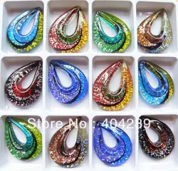 Оптовая продажа; 12 шт. капли воды Lampwork Стекло Murano Кулон Цепочки и ожерелья, gp4