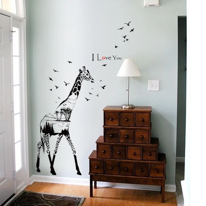 Жираф, наклейка на стену, животное, Виниловая наклейка, домашнее искусство, украшение интерьера, любая комната, детская, водонепроницаемая, высокое качество, наклейка на стену