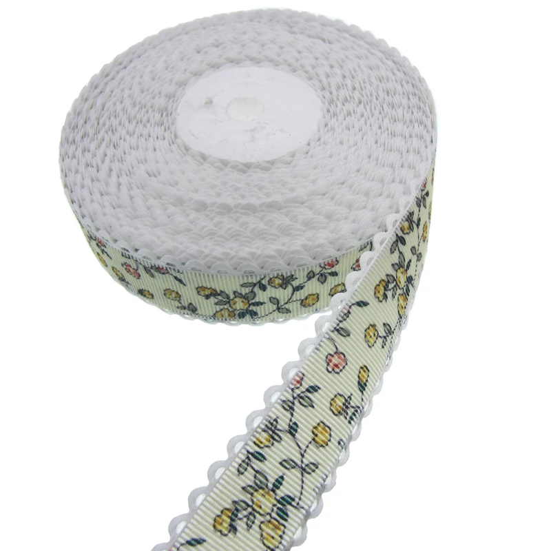 20yards 1" Printed Flower Lace Ribbons Fabric Ribbon For Craft Wedding