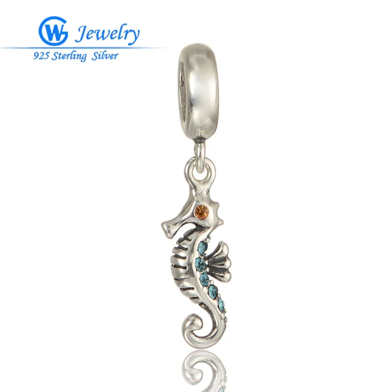 

925 Sterling Silver Bead Crystal Seahorse Pendant Charms Bracelets & Bangles Necklace joyas de plata GW Fashion Jewelry S285H20