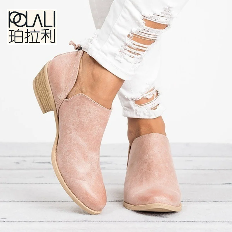 

POLALI 2018 Spring Autumn Women Butterfly-knot Chelsea Boots Slip-On Med High Heels Pointed Toe Shoes Woman