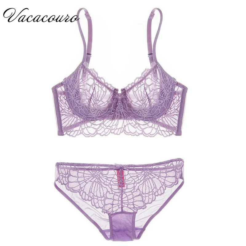 2018 Brand Women Bra Set Full Transparent Lace Bra And Panty Set