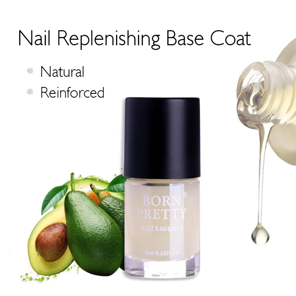 BORN PRETTY Replenishing Nail Care Base Coat 9ml Natural Avocado Reinforcement Oil Manicure Nail Cure Polish