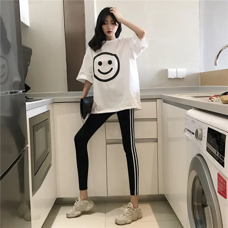 Slim sports and leisure suit female summer 2019 new fashion loose foreign short-sleeved T-shirt nine pants two sets jumpsuit Slim sports and leisure suit female summer 2019 new fashion loose foreign short-sleeved T-shirt nine pants two sets jumpsuit
