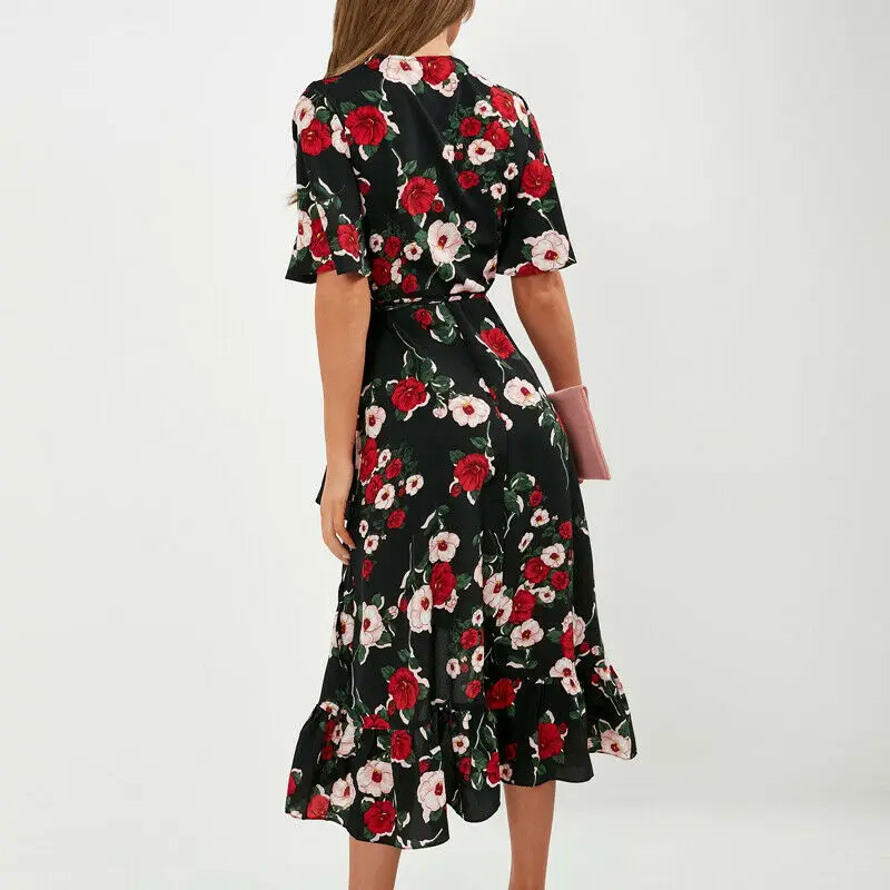 

2019 New Style Women Summer Boho Floral Long Maxi Dress Party Evening Summer Beach Sundress Printing Sexy V Neck Dress