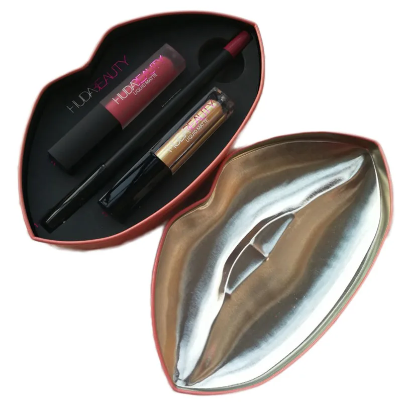 

Lip Gloss Set Brand Makeup Set 2 Matte Liquid Lip Gloss + 1 Lip Liner Lipstick Shell Makeup Set Waterproof and Moisture Lasting
