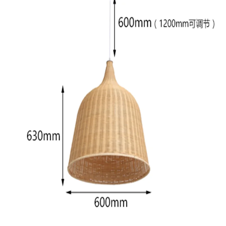 60CM Китайский ротанговый абажур ручной работы Винный стеклянный подвесной светильник садовый ресторан спальня балкон Подвесная лампа под бамбук ZP420105 - Цвет корпуса: 60CM