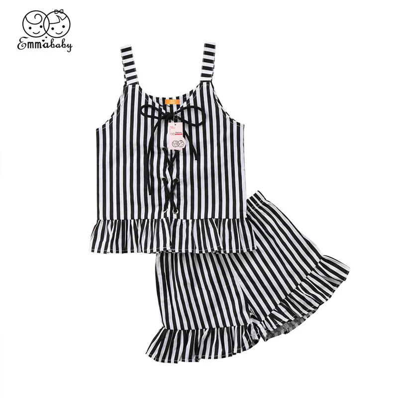 

Summer Children Clothing 2018 New Kid Girl Sleeveless Tops+Shorts Tutu Pants 2pcs Outfits Fashion Baby Girls Stripe Clothing Set