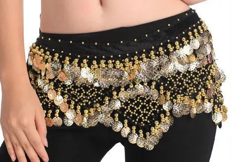 

wholesale BELLY DANCE HIP scarves 320piece coins gold & silver -black colors