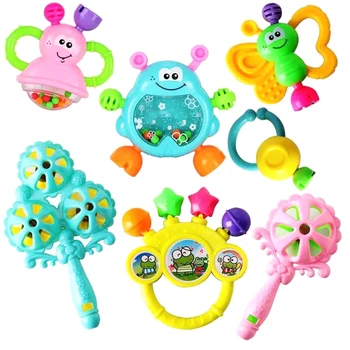 

7pcs/Set Baby Rattle Toys Cartoon Plastics Hand Bell Newborn Teether Toy Kids Grasp Hand Bells Toys Random Color​