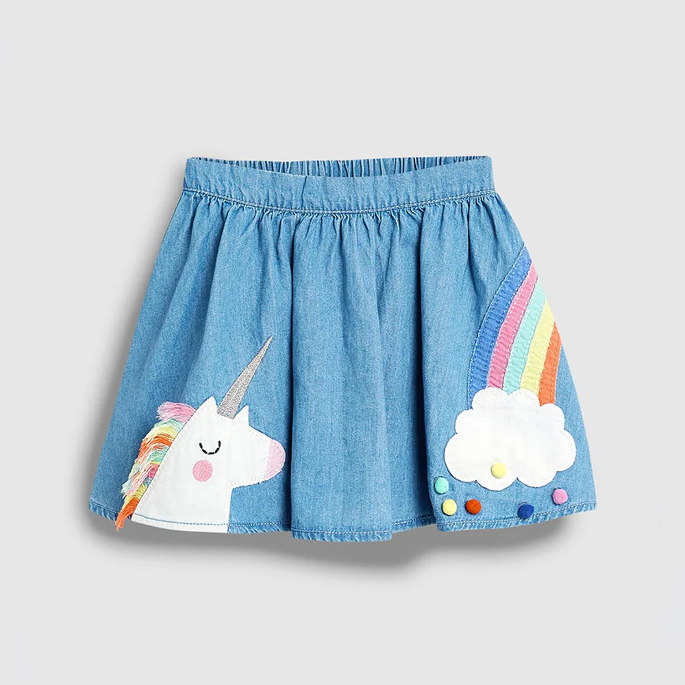 Welaken/Одежда для маленьких девочек Джинсовая юбка с радужным принтом в виде единорога для девочек, детская одежда детская верхняя одежда, юбки-пачки