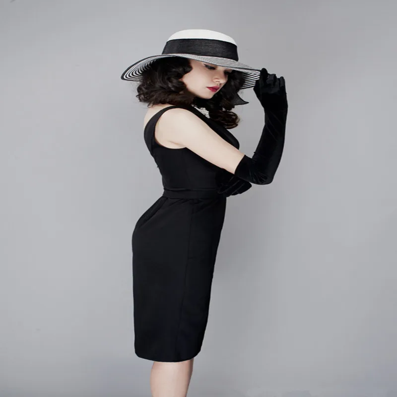 Платье Одри Хепберн ретро маленькое черное платье с v-образным вырезом на спине женское облегающее платье-карандаш винтажное