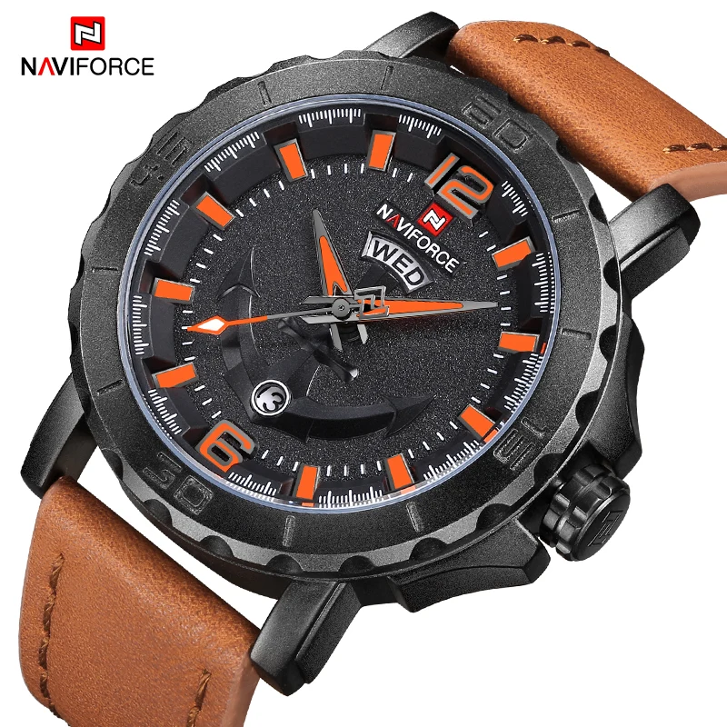 

NAVIFORCE Men's Quartz Watches Leather Strap Casual Sport Wristwatch Male Day and Date Display Waterproof Fashion Creative Clock