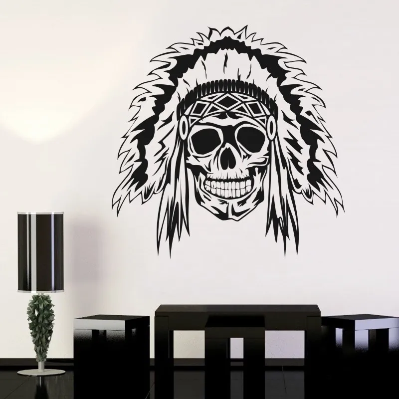 DCTAL Indian Chief Skull Halloween Poker Sticker Punk Death Decal Devil Name Car Art Wall Decals Parede Decor Mural