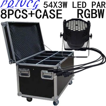 

8PCS/ RGBW 54X3W LED Par Light +Flight Case, DMX control PAR LED stage disco lights professional DJ equipment