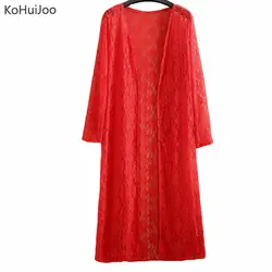 KoHuiJoo/весенне-летние длинные кружевные кардиганы, женская одежда больших размеров, черная, свободная, с коротким рукавом, женские кардиганы