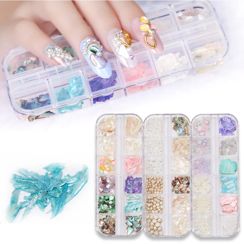 

BornQueen Sea Pattern 3d Nail Decorations Seashell Stones Slices Pearls Sweet Diy Mixed Design Manicure Jewelry 12 Patterns