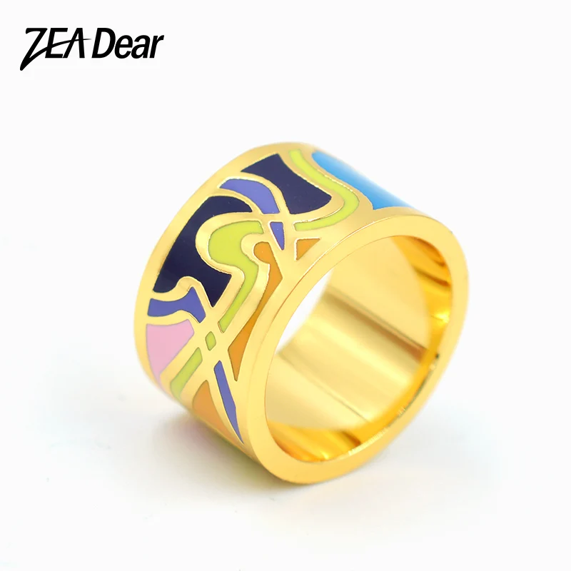 

ZEADear Jewelry Stainless Steel Rings Colorful Enamel Jewelry For Women Dubai Rings Big Round Rings For Engagement Jewelry Gift