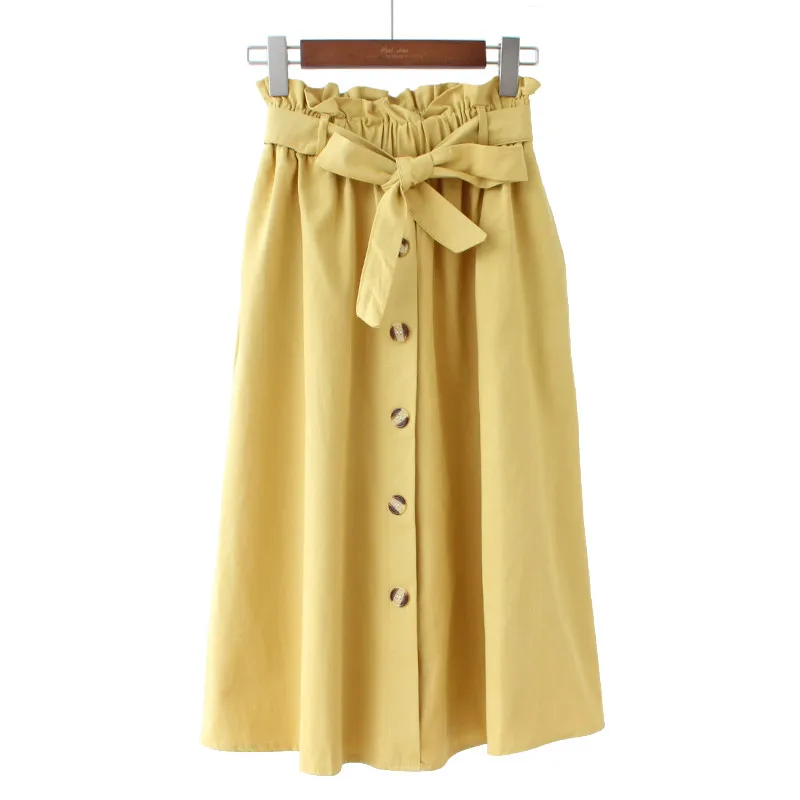 SERYU Womens Elastic High Waist Solid Ruffle Gauze A-Line Pleated Midi Skirt