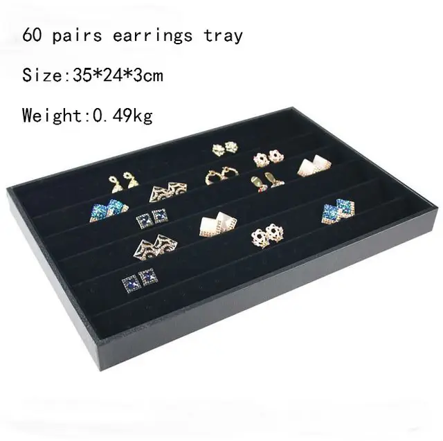 Hot Selling PU Frame Velvet Jewelry Organizer Jewellery Display Ring Box Necklace Earring Holder Various Models for Option 60 pair earring tray
