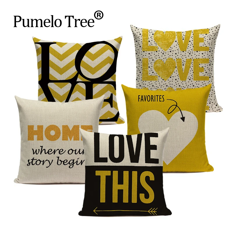 

Custom Cushion Cover Linen Pillow Cover Black White Hand Painting Yellow Cute Cat Cushion For Chair Decoration Home Pillow Case