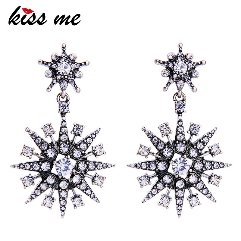 

KISS ME Blue & Green & Clear Crystal Snowflake Earrings Party Weeding Big Chandelier Drop Earrings Women Bijoux