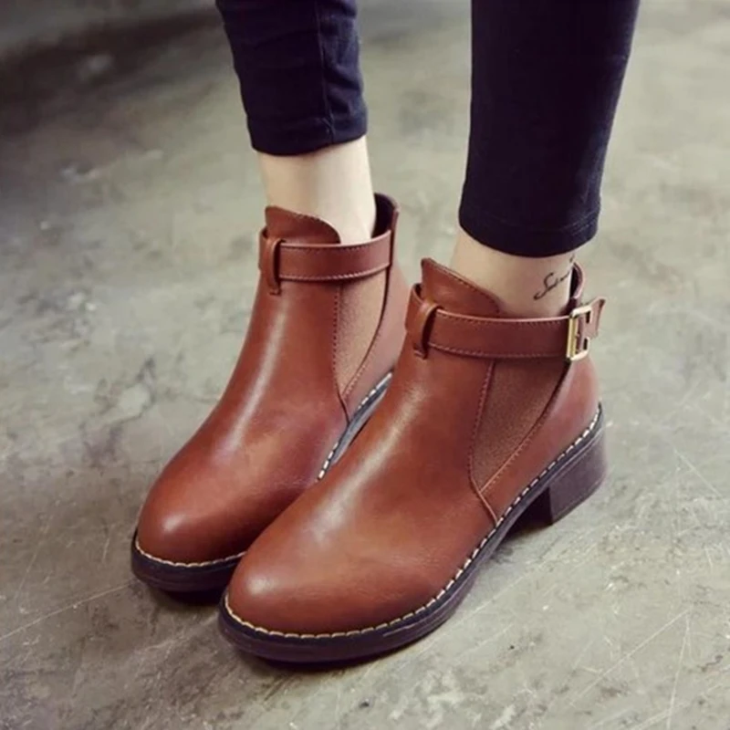 

Laamei Fashion Women Ankle Boots 2019 Autumn Female Shoes Woman Flat Fashion Platform Round Toe Buckle Strap Solid Comfortable