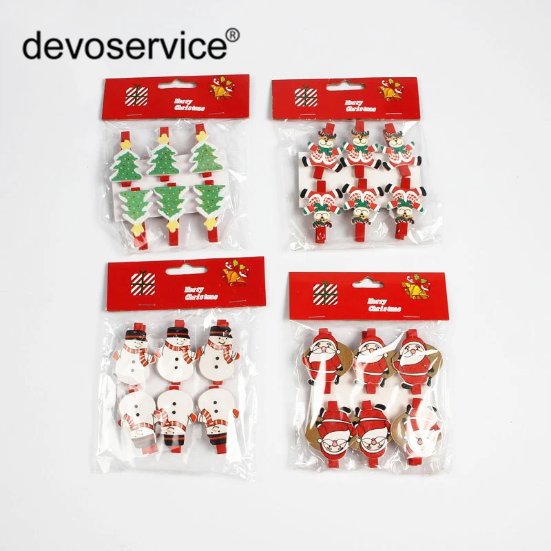 

6Pcs Mini Colored Spring Wooden Paper Clips Clothes Photo Paper Peg Pin Clothespin Craft Clips Christmas Office Party Decoration