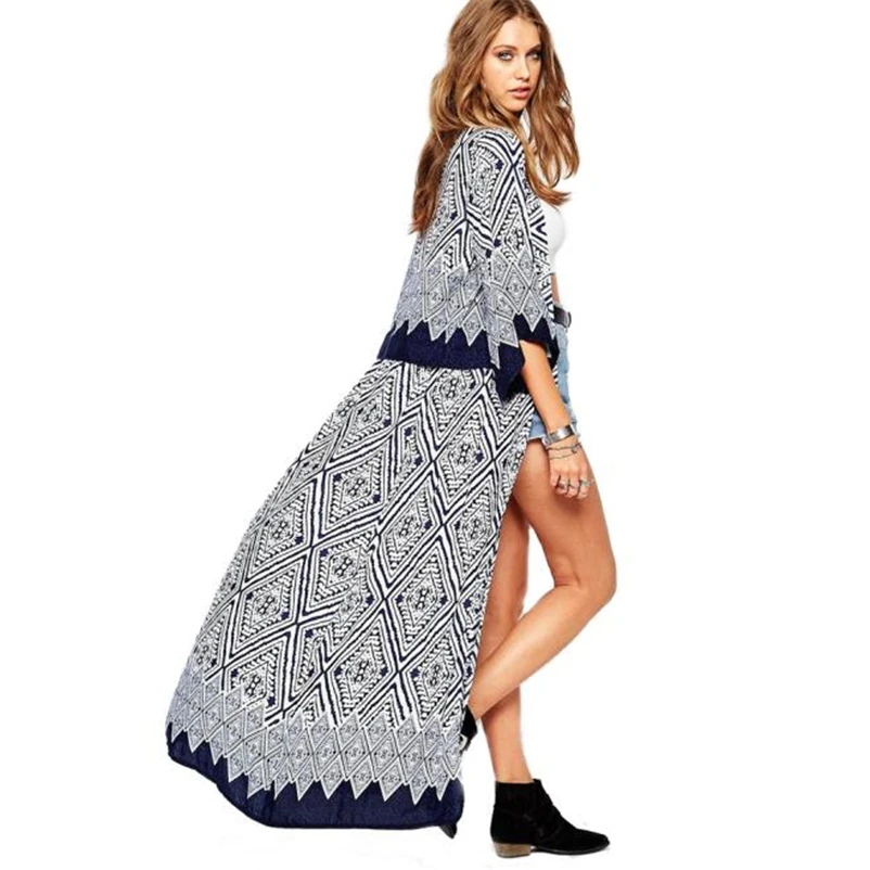 

2016 New Fashion Women Boho Printed Chiffon Loose Shawl Kimono Cardigan Tops Cover up Blouse Hot outwear long sleeve coat female
