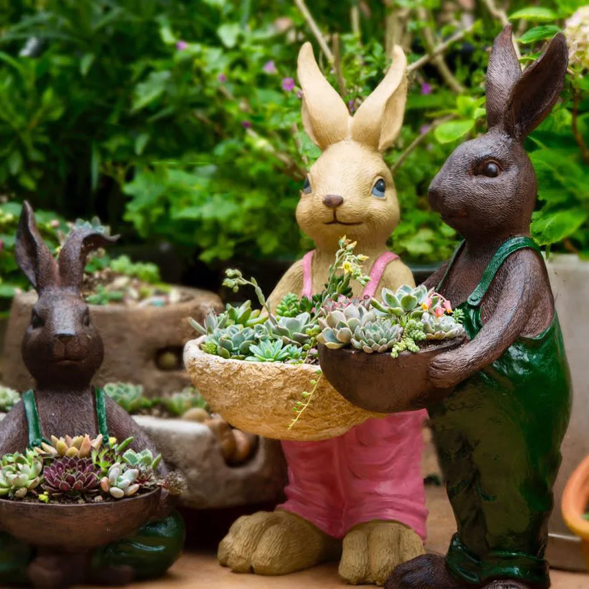 

Outdoor Garden Large Diameter Bunny Animal Fleshy Flower Pot Resin Ornaments Crafts Courtyard Villa Balcony Figurines Decoration