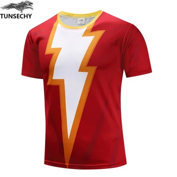 

Red printed men's short-sleeved sports shirt with thunder and lightning design casual T-shirt, 2019 new 3D men's quick-drying T-