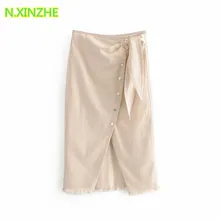 Женская одежда с высокой талией на шнуровке, однотонная Потертая джинсовая Асимметричная юбка, Женская винтажная Модная Тонкая джинсовая юбка миди S5962