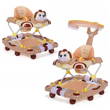 

Baby Walker with 8 Wheels Anti Rollover Folding Stroller with Music Five Levels Adjustment Learning Walkers Rocking Hose Pram