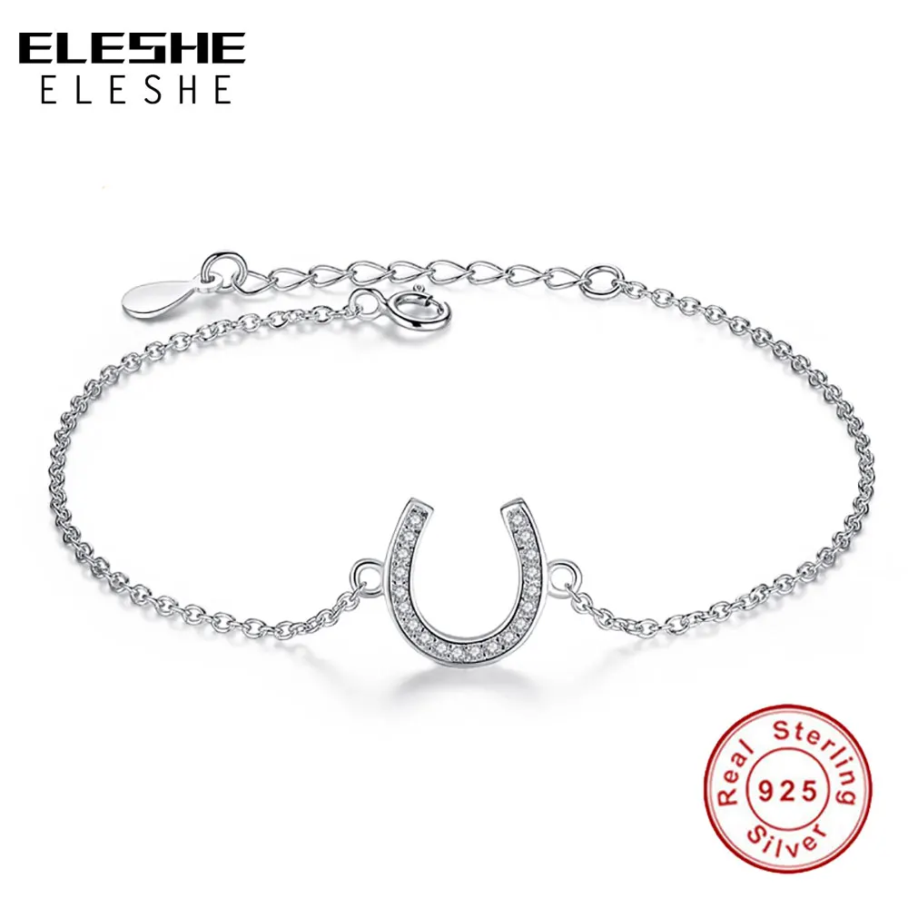 ELESHE стерлингового серебра 925 браслет кристаллическая буква крюк U Форма Подвески браслет для женщин вечерние ювелирные изделия