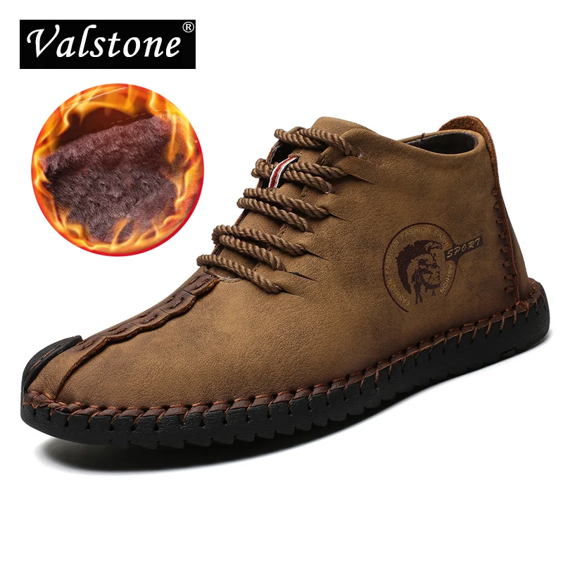 

Valstone 2018 Men's Winter Leather Casual Shoes vintage High Tops Frosty boots warm winter sneakers for man Plus size 48 Khaki