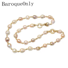 BaroqueOnly 100% Natural Freshwater Edison Pearl Necklace choker Bracelet sweater chain drop shape Baroque pearl necklace conch shape embellished sweater chain