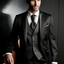 Индивидуальный заказ смокинг жениха блестящий черный женихов заостренный лацкан Свадебные/ужин Костюмы Best Man жениха(пиджак+ штаны+ галстук+ жилет) B503
