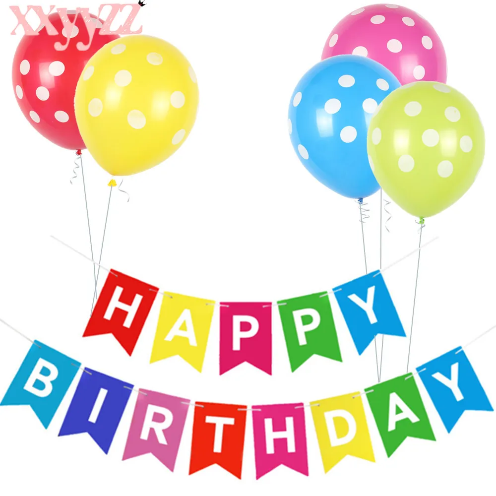 

XXYYZZ Pink Happy Birthday Banner Gold Confetti Balloons Letter Banner Birthday Party Decorations Girl Boy Kids Party Favors