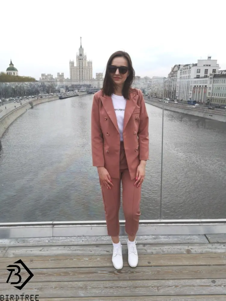 Женский офисный комплект из двух предметов однотонные элегантные двубортные