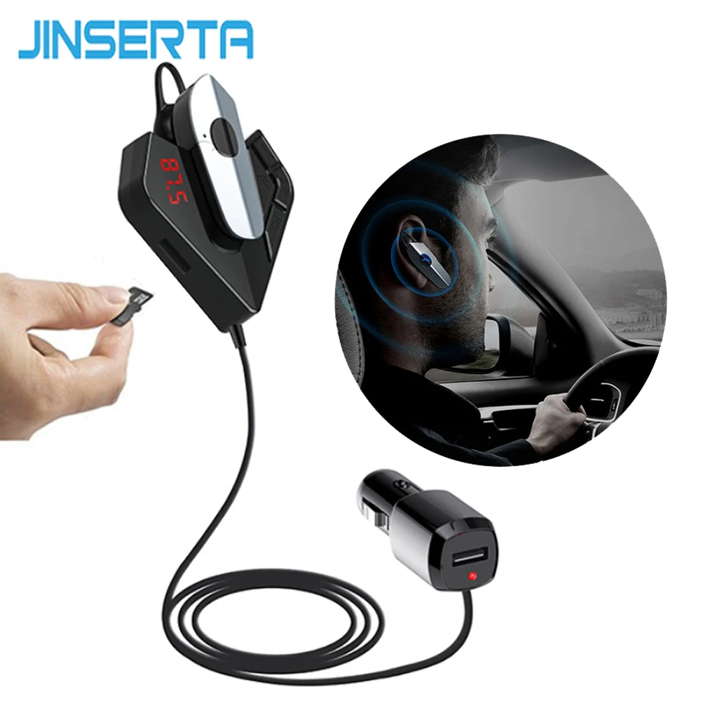 

JINSERTA V5.0 Bluetooth Handsfree Car Earphone FM Transmitter Wireless Audio Adapter Receiver FM modulator with TF Slot Cars Kit